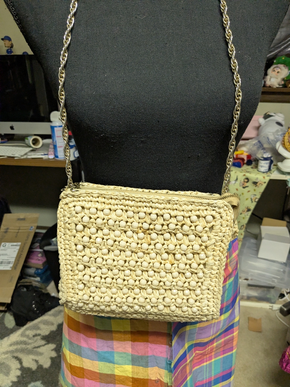 Woven Straw Crossbody Bag - Cream